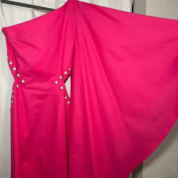 Famn Mon Dress Size XS Midi One Shoulder NWT Side Cut Out Floral Embroidered - Picture 7 of 10